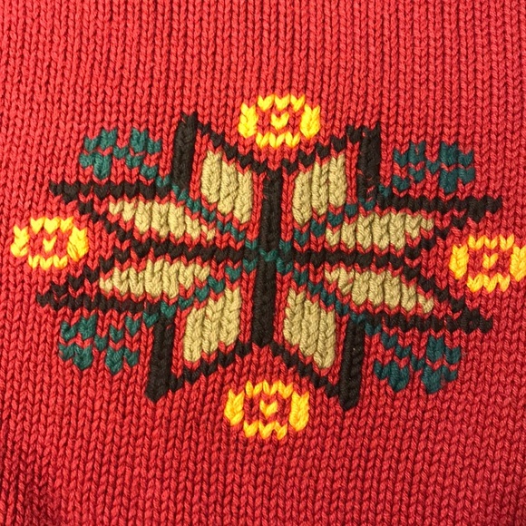 Snowflake Heavy Cotton Sweater by Eddie Bauer Sz Small Red - Picture 5 of 6